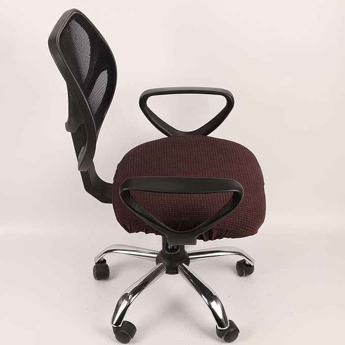 Melaluxe Stretch Jacquard Office Chair Cover, Removable Washable Desk Chair Cover Rotating Chair Seat Slipcover, Dark Coffee