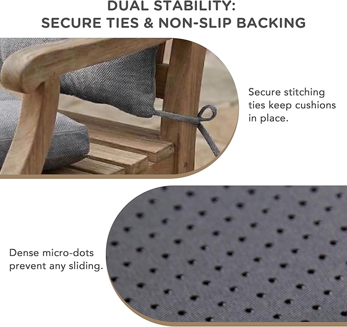 Codi Rocking Chair Cushions Indoor, Water Resistant Glider Rocker Replacement Cushion Set for Patio Porch Garden - Fits Most Standard Rockers, Grey 2PK