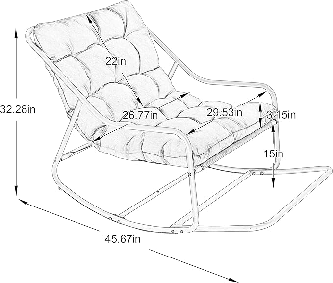 Rocking Chair with Foot Rest, Outdoor Indoor Rocking Lounge Chair with Cushion, Comfortable Patio Rocker Chairs for Patio, Porch, Garden, Living Room, Reading, Metal Frame, Beige