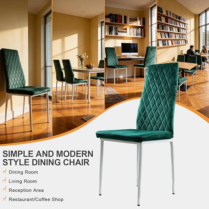 Lightdot Dining Chairs Set of 2, Moden Kitchen Table Chairs with Mental Legs and Padded Seat for Dining Room/Kitchen/Living Room/Restaurant, Green