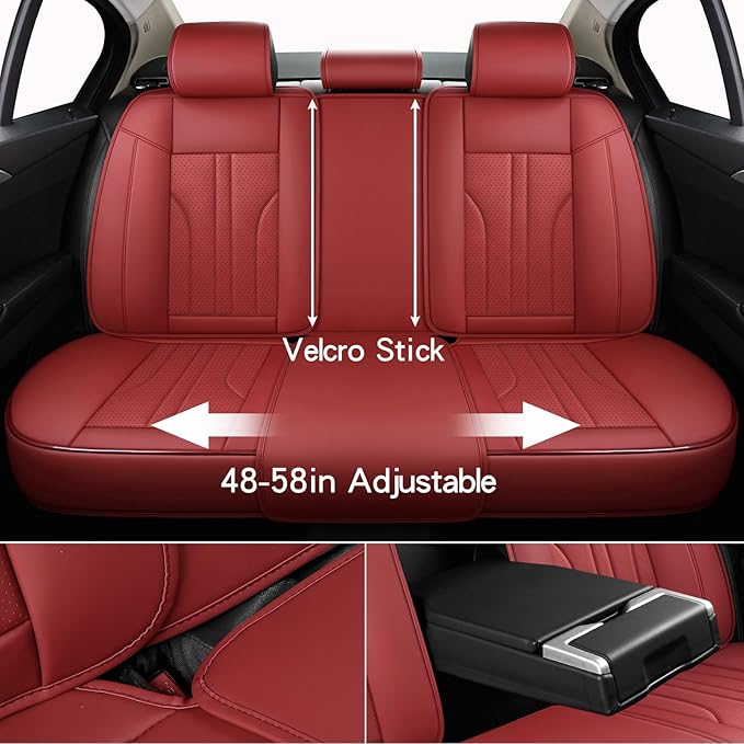 MINGBRON Red Car Seat Covers,Leather Car Seat Cover, Waterproof Seat Covers Full Set