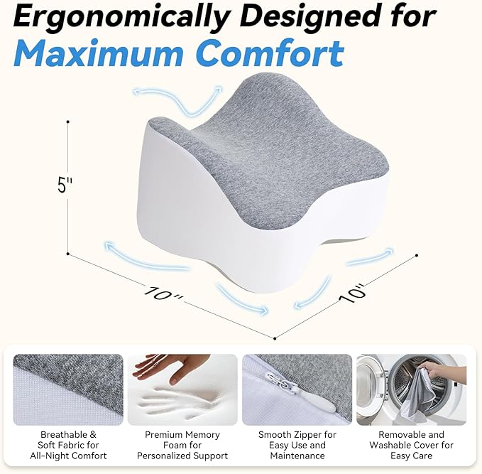 UJPFEO Knee Pillow for Side Sleepers,Leg Pillows for Sciatica,Knees,HIPS,Joints Between Legs,Back Pain Relief When Side Sleeping Spine Alignment Support for Knee Surgery Recovery,Grey