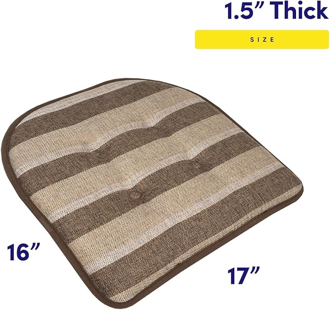 Sweet Home Collection Chair Cushion Memory Foam Pads Tufted Slip Non Skid Rubber Back U-Shaped 17" x 16" Seat Cover, 2 Count (Pack of 1), Bradford Chocolate/Beige