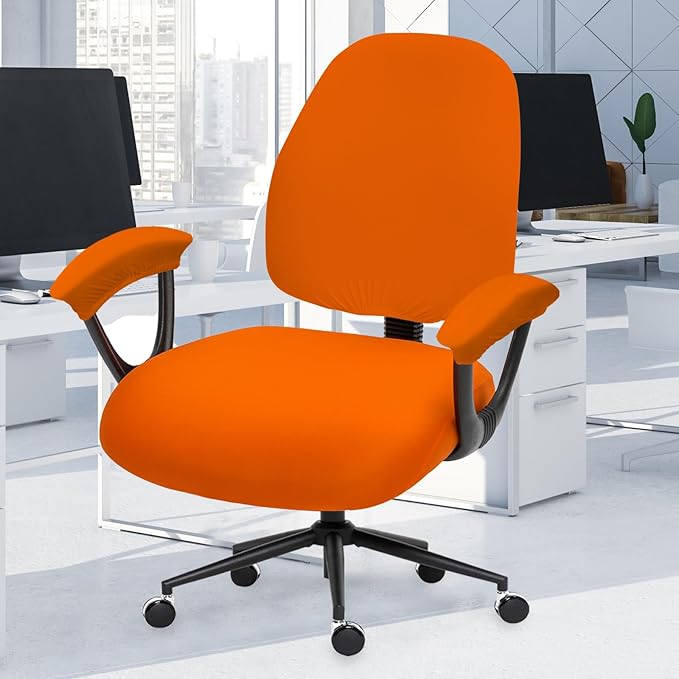 Super Stretchable Separate Office Chair Seat Covers - Universal Spandex Computer Chair Slipcover Washable Rotating Backrest Coverings & Cushion Protectors & Armrest Covers for Dogs, Cats, Pets