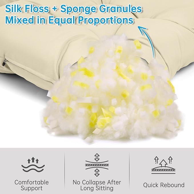 Adirondack Chair Cushion Tufted Waterproof Outdoor Rocking Chair Cushions with Ties Anti-Slip High Back Patio Chair Cushions for Patio Furniture Cushions