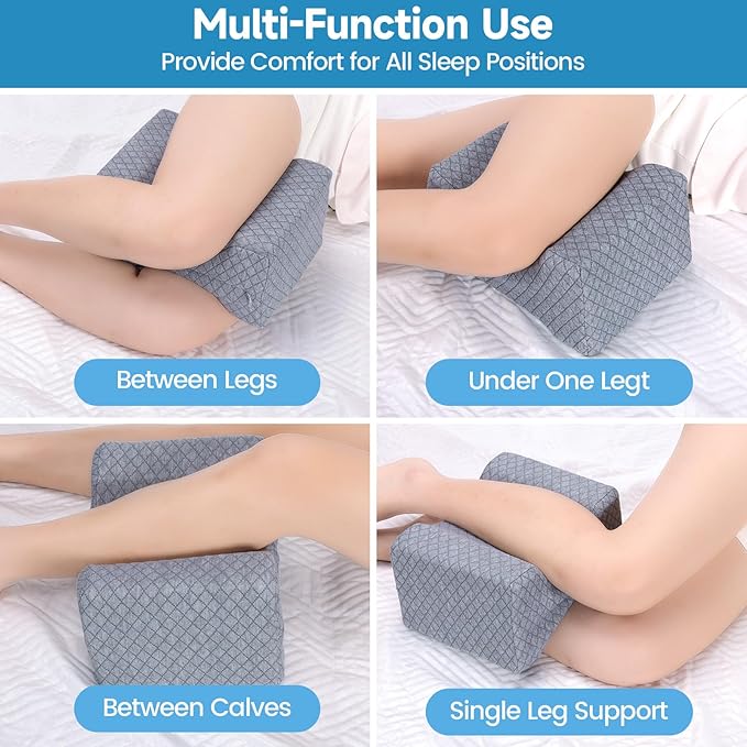 SweetSlubr Memory Foam Knee Pillow for Side Sleepers, Support Leg Pillow for Side Sleeping, Smooth Spine Alignment Pillow, Cushion for Hip, Back, Sciatica, Knee, Joints Pain Relief, Gray, X-Large