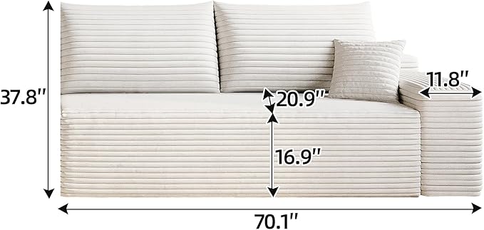 135" Corduroy Couch Sectional with Chaise, L Shape Boneless Cloud Couches for Living Room Bedroom, Modular Corner Couch, Fluffy Deep Seat Compression Sofa, Left Facing Chaise, No Assembly, White