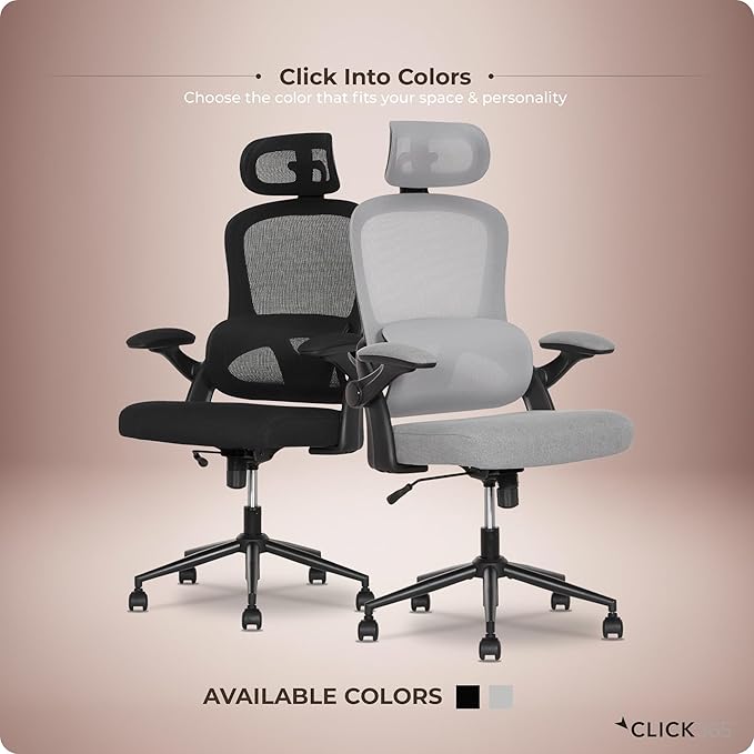 AeroCore M320 Ergonomic Office Chair, High Back Breathable Mesh Computer Chair with Lumbar Support, Adjustable Headrest & Tilt, Flip-Up Arms, 360° Swivel Home Office Desk Chair, Gray