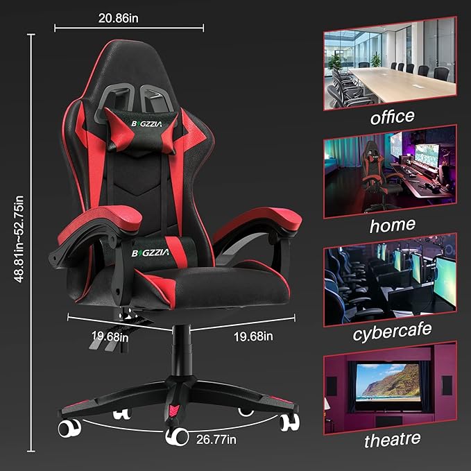 Racingreat Gaming Chair High Back, Ergonomic Computer Gamer Chair with Headrest and Lumbar Support, Racing Style Reclining Game Chair for Adults, Kids (Red-Black)
