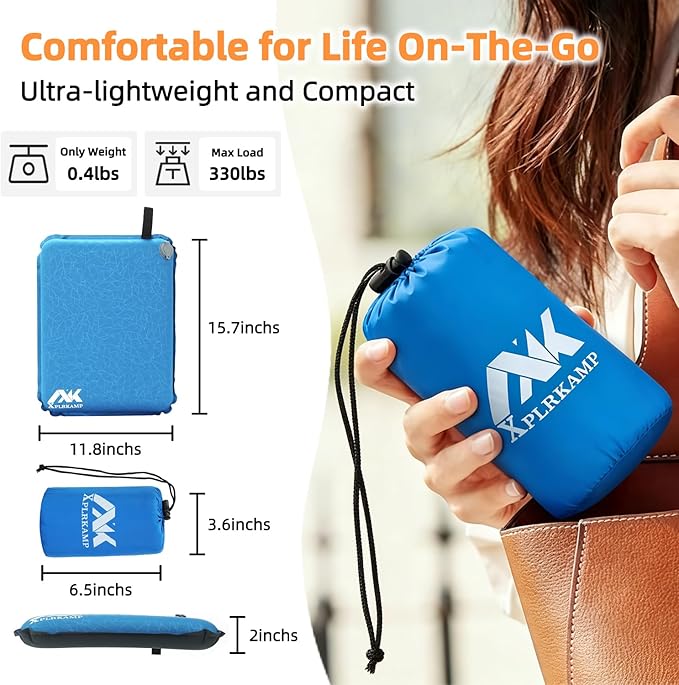 Inflatable Seat Cushion,Self-Inflating Portable Travel Airplane Stadium Seat Cushion for Airplane Long Flight,Compact Lightweight Memory Foam Travel SeatCushion Pad for Bleacher Camping Outdoor Office