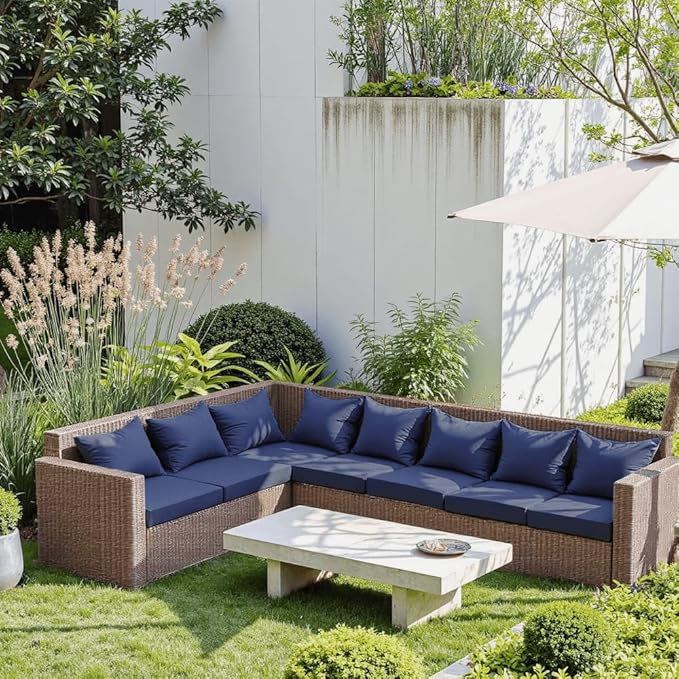 PatioGlow Outdoor Seat Cushion Set 22 x 24 x 4 Inch, Waterproof & Fade Resistant Patio Furniture Cushions with Removable Cover and Ties, Thick Deep Seating Pads for Outside Chair Sofa Couch, Dark Blue