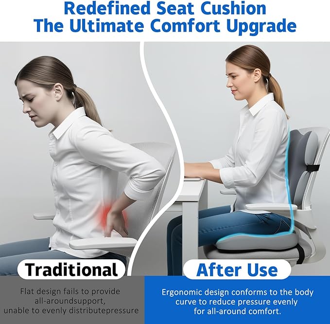 SFSFSCDF Memory Foam Comfort Seat Cushion，Lumbar Support Pillow for Sciatica & Tailbone，Office Chair Cushion，Suitable for Office，Chairs,Automobiles, Wheelchairs, Home and Office Use (Seat Cushion)