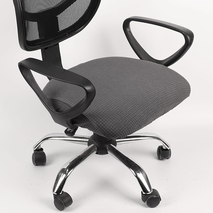 Melaluxe Stretch Jacquard Office Chair Cover, Removable Washable Desk Chair Cover Rotating Chair Seat Slipcover, Dark Gray
