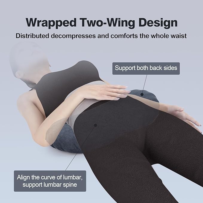 COMFYTHERA Lumbar Support Pillow for Sleeping Memory Foam Lumbar Support Cushion for Lower Back Pain Relief, Back Support Bed Pillow Waist Support (Dark Grey, Small)
