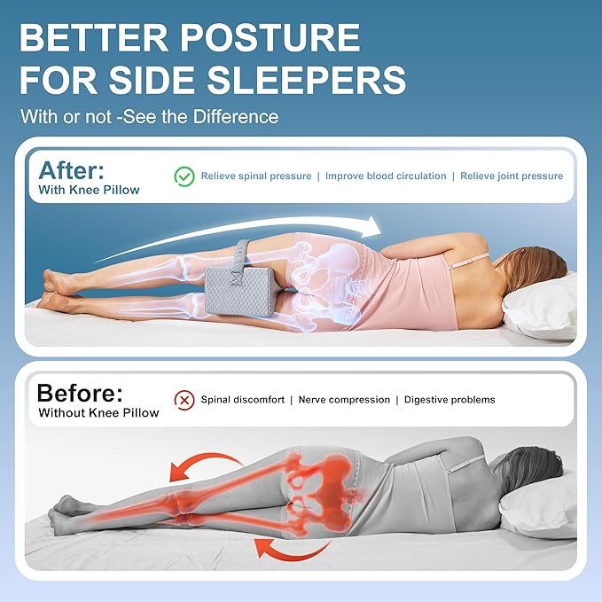 UJPFEO Knee Pillow for Side Sleepers, Leg Pillow for Sciatica, Back, HIPS, Knees, Joints Pain Relief,Pillows for Between Legs While Sleeping Spine Alignment Support & Relieves Pressure,Cooling Gray