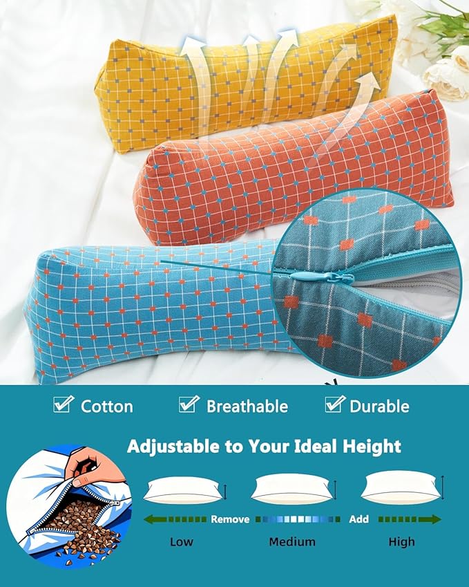 Cervical Buckwheat Roll Pillow for Sleeping,15.7"x5.9" Buckwheat Hulls Pillows Filling, Triangle Pillow for Neck Support Yoga Bolster, Adjustable Fill for Neck Pain Relief,Red