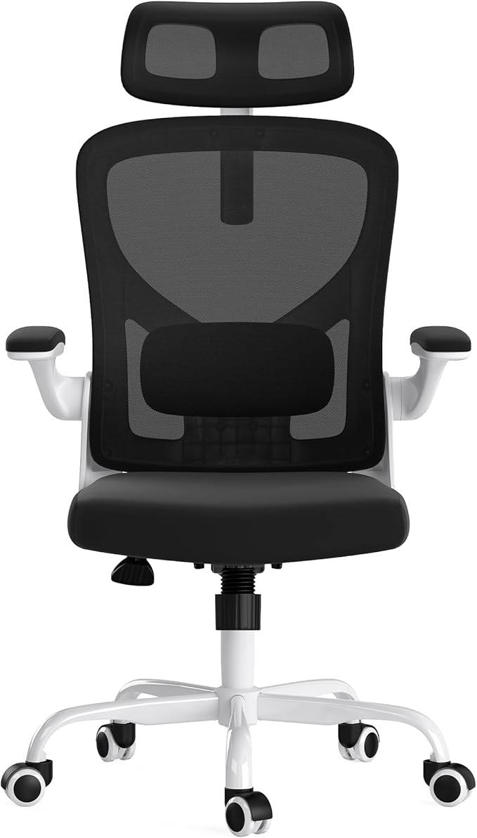 Breathable Mesh Elegance Office Chair, Modern Refined Office Chair with Adjustable Lumbar & Headrest, Minimalist Single Sofa Chairs for Home Office & Study, Black,White