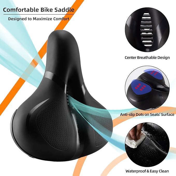 ROCKBROS Bike Seat Cushion for Men Women with Dual Shock Absorbing Ball Memory Foam - Ergonomic Bike Saddle, Handle for Easy Transport Soft Wide Waterproof Exercise Bicycle Seat for Peloton, Road Bike