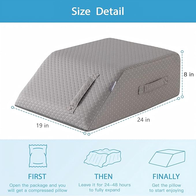 MEGCXIT Leg Pillow Elevation Blood Circulation, Leg Wedge for Elevation for Swelling, Leg Elevating Pillow for After Surgery, Memory Foam Foot Knee Pillow for Back Sleeping 24×19×8 Inch Grey