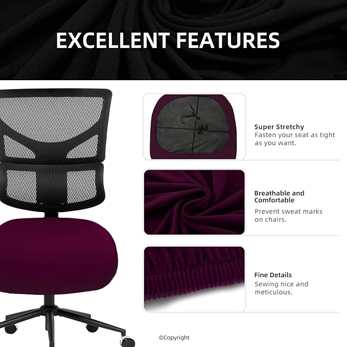 DIVA EN CAMINO DEC Stretchable Desk Office Chair Seat Cushion Covers - Universal Spandex Computer Chair Slipcover - Removable Washable Cushion Protectors for Dogs, Cats, Pets (Plum)