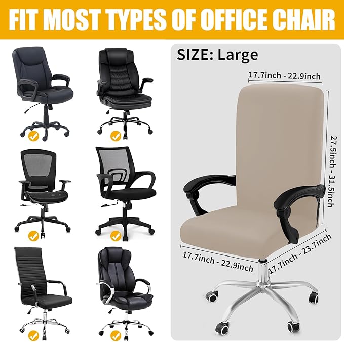 Smiry Stretch Printed Office Computer Chair Covers, Universal Desk Rotating Chair Slipcovers Removable Washable, Soft Fit Anti-Dust Spandex Protector Cover with Zipper, Taupe