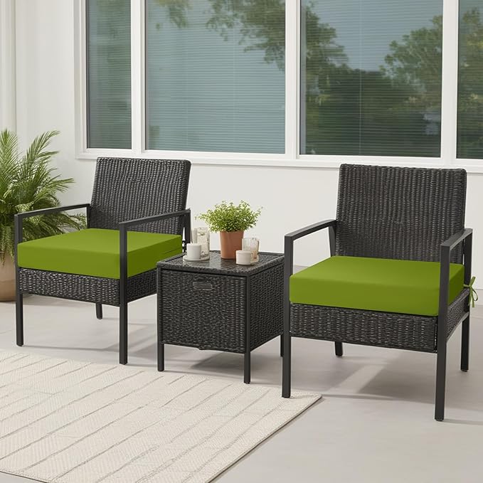 idee-home Outdoor Chair Cushions Set of 2, Waterproof Outdoor Seat Cushions for Patio Furniture, Outside Replacement Chair Pad with Ties for Lawn Deck Porch, 22 x 22 Green