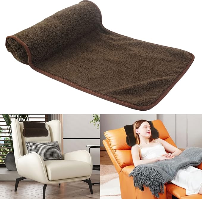 Neck Pillow for Recliner (22x14in) Adjustable Wool Neck Roll, Non-Slip Headrest Sofa Cushion Travel Pillow for Neck and Head Support (Brown)