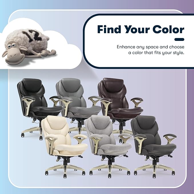 Serta Claremont Ergonomic Executive Office Chair with Back in Motion Technology, Adjustable Mid Back Desk Chair with Lumbar Support, Bonded Leather, Chestnut Brown