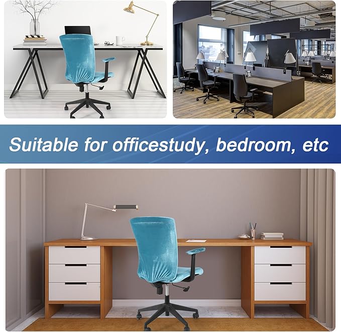 Tallew 4 Pcs Office Chair Covers Set Computer Universal Protective Stretchable Chair Seat Covers Desk Armrest Slipcovers Pads Office Cushion Backrest for Rotating(Lake Blue)