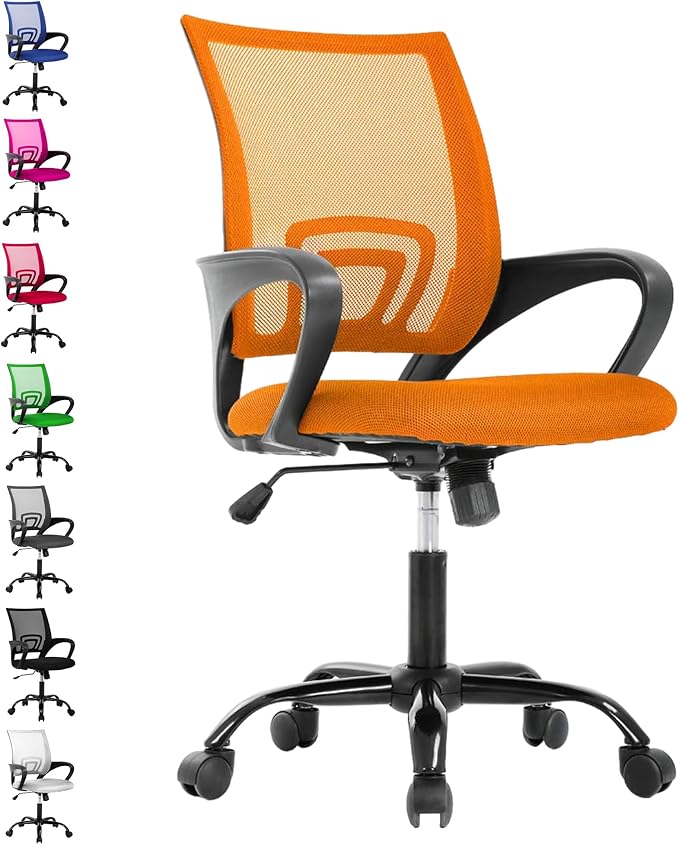 Office Chair, Adjustable Computer Chair with Lumbar Support, Office Desk Chair with Breathable Mesh Backrest, Home Office Desk Chairs for Student, Adults, Study, Dorm, Small Computer Chair, Orange