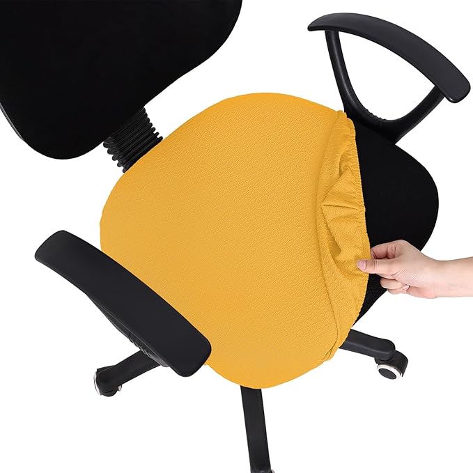 Smiry Stretch Jacquard Office Computer Chair Seat Covers, Removable Washable Anti-dust Desk Chair Seat Cushion Protectors - Mustard Yellow