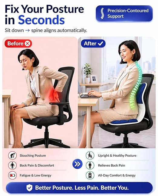 Ergonomic Lumbar Support Cushion for Back Support & Pain Relief | 6-Zone Pressure Distribution Posture Corrector for Office Chair, Car Seat, Desk, etc. | Great Mother’s Day Gift (Navy Blue)