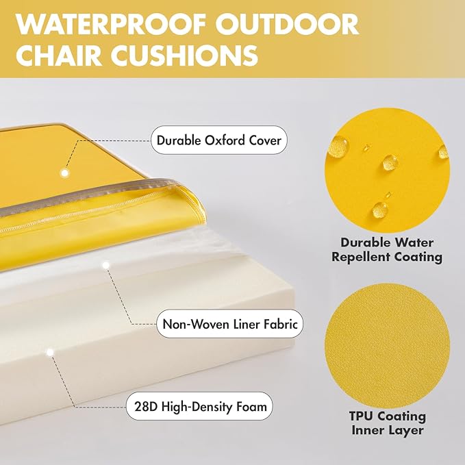 MIULEE Yellow 17 x 16 x 2 Outdoor Chair Cushions Waterproof Patio Chair Cushions with Adjustable Straps Set of 2 for Patio Furniture 3-Year Color Fastness Garden Sofa Couch