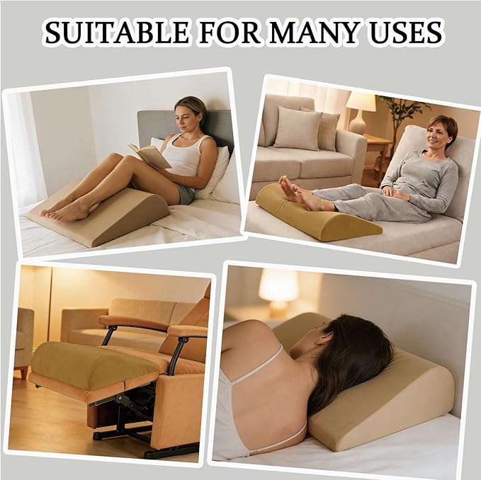 Recliner Foot Rest Cushion, Leg Pillow Extender with Adjustable Straps, for Reclining Chairs, Bed, Sofa - Extra Large Wedge Foam Support Pad Elevates Legs and Feet (Brown)