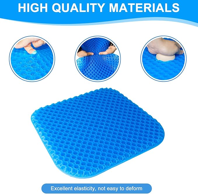Shouken Large Gel Seat Cushion for Long Sitting with Non-Slip Cover - 18 x 17 Inches, Soft & Breathable, Gel Chair Cushion for Wheelchair, Car, Desk, Home, Hip Pain, Office Chair