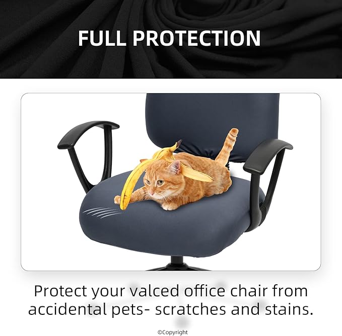 Separate Desk Office Chair Seat Covers - Universal Stretch Computer Chair Slipcover - 180GSM Washable Rotating Backrest Coverings & Cushion Protectors for Dogs, Cats, Pets, Dark Gray