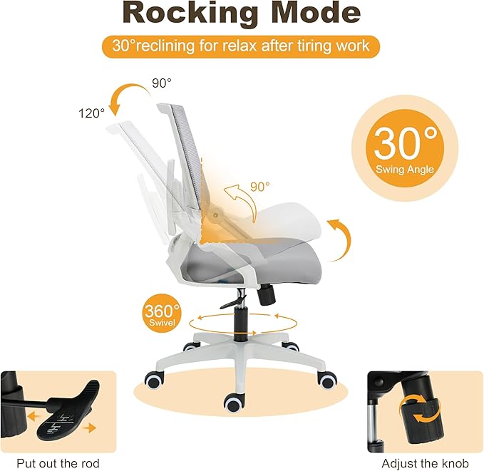 Office Chair Ergonomic Desk Chair, 400lbs Home Mesh Office Desk Chairs with Wheels, Comfortable Gaming Chair, High Back Office Copmuter Chair for Long Hours(White)
