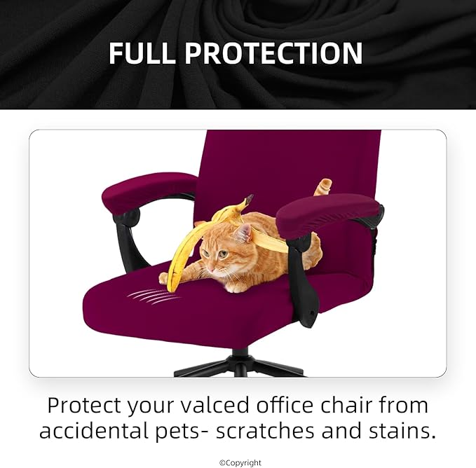 DIVA EN CAMINO DEC Stretch Computer Office Chair Cover with Armrest Covers Durable Zipper Universal Spandex Rotating Boss Chair Slipcovers Anti-dust Soft Desk Chair Seat Protector, Wine Red