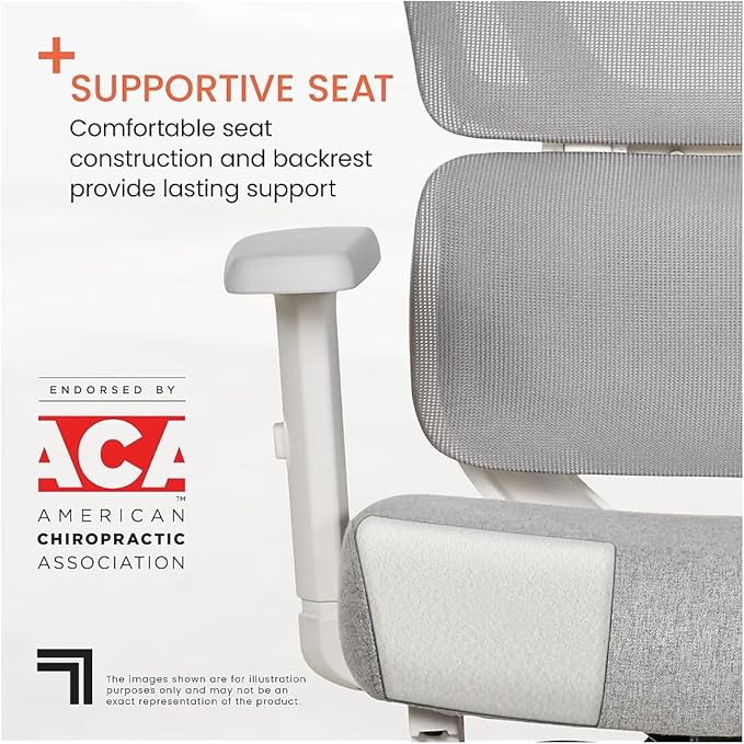 Living Style S-850 Heated Ergonomic Mesh Swivel Executive Massage Chair, Light Gray/White