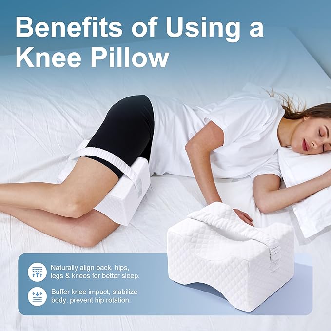 UJPFEO Knee Pillow for Side Sleepers, Leg Pillow for Sciatica, Back, HIPS, Knees, Joints Pain Relief,Pillows for Between Legs While Sleeping Spine Alignment Support & Relieves Pressure,Natural White