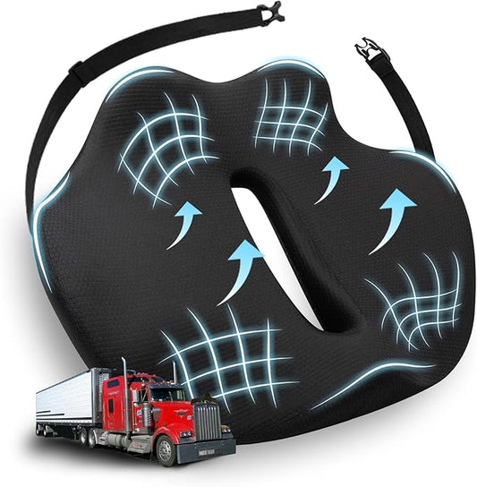 X-Large Seat Cushion for Truck Driver, Upgraded Cushion for Back Support and Pain Relief, Memory Foam with Non-Slip Washable Cover, Relieves Long-Term Truck Sitting and Pain Black