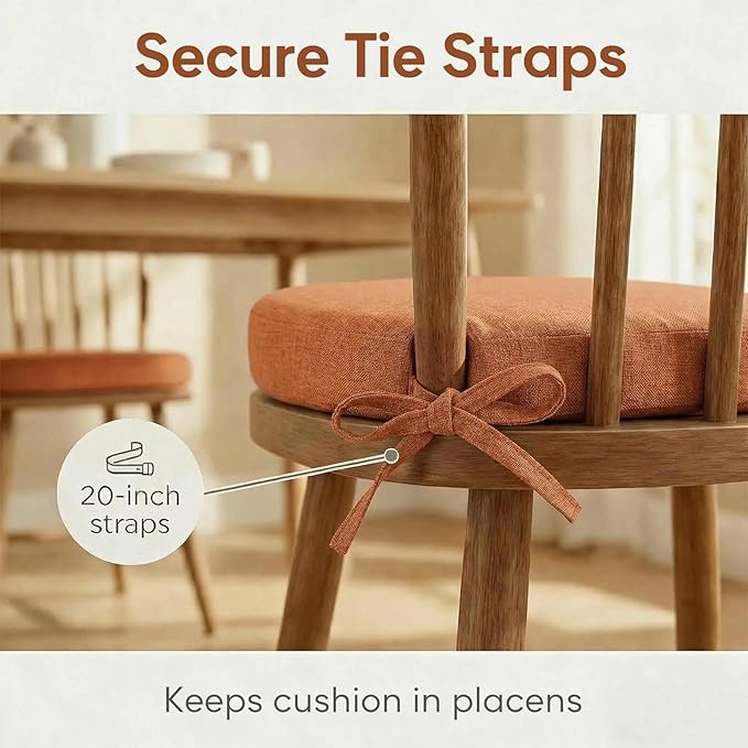 4 Pack Orange Winsor Chair Cushions with Ties, Dining Kitchen Chair Seat Pads Non Slip Removable Washable Cover 17"x16"