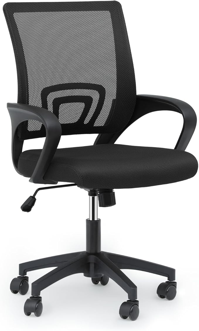 MoNiBloom Mesh Office Chair, Ergonomic Computer Chair for Adults, Rolling Swivel Mid-Back Desk Chair with Lumbar Support, Comfy Armrest for Home Office, Gaming, Black