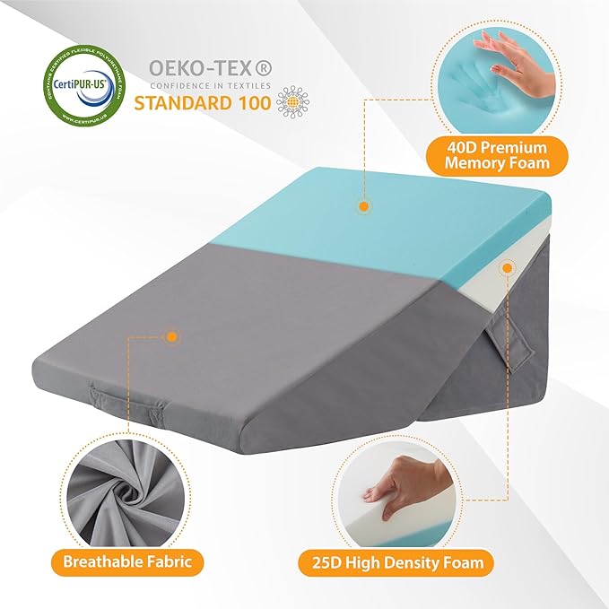 Ruqmuis Bed Wedge Pillow for Sleeping, 9&12 Inch Adjustable Wedge Pillow Set for After Surgery, Triangle Pillow for Back Pain Relief, Leg Support, Acid Reflux, Gerd, Velvet