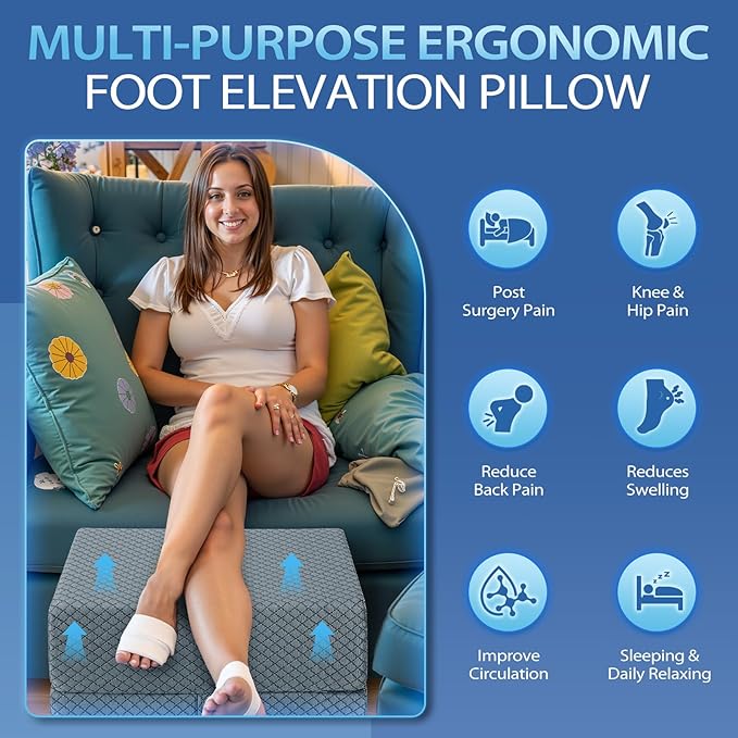 Wellsin 2 Height Adjustable Wedge Leg Pillow for Elevation, Memory Foam Leg Elevation Pillows for Swelling with 3 Handles and Washable Cover