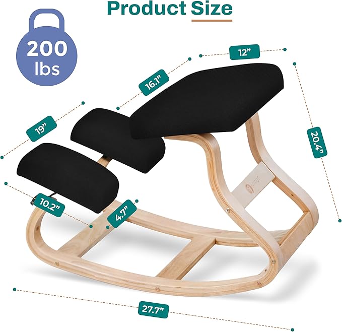 NYPOT Ergonomic Kneeling Chair with Adjustable Seats - Knee Chair for Posture Correction & Kneel Rocking Stool for Desk - Back Pain Relief and Support for Home and Office (Modern, Black Sand)