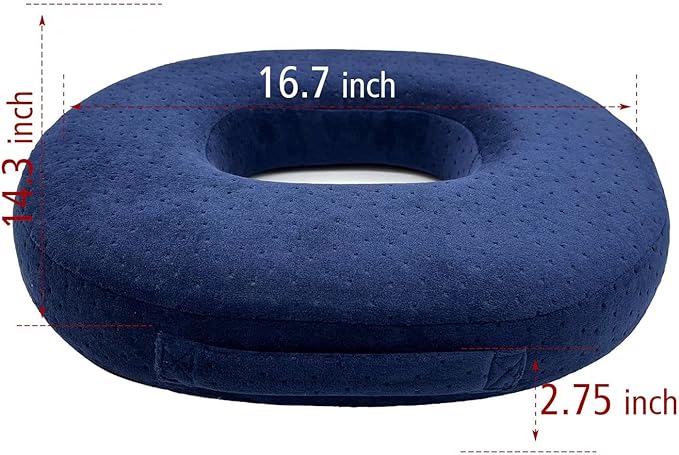 Donut Pillow Memory Foam Seat Cushion - Non-Slip Bottom,Portable Orthopedic Hemmoroid Pillow Cushion Support Pad for Tailbone Pain，Coccyx, Bed Sores, Post Natal, Sciatica (Blue)