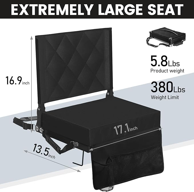 Sheenive Stadium Seats for Bleachers with Back Support, Bleacher Seats with Backs and Cushion Wide, Padded Portable Folding Comfort Stadium Chair with Shoulder Strap for Football Baseball Games