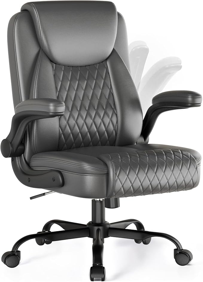 COMHOMA Leather Office Chair Ergonomic Computer Gaming Chair with Comfy Back Support, Executive Mid-Back,Small Gmaing Chair with Adjustable Armrests, for Short People Use, Rolling Swivel for Adults