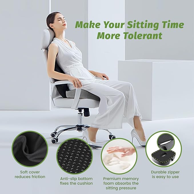anzhixiu Concave U Surface Donut Pillow for Tailbone Pain Cradle Tailbone Reducing Pressure on Pelvis- Hemorrhoid Pillow for Office, Car, Home Seat-Gray (Black/Gray)